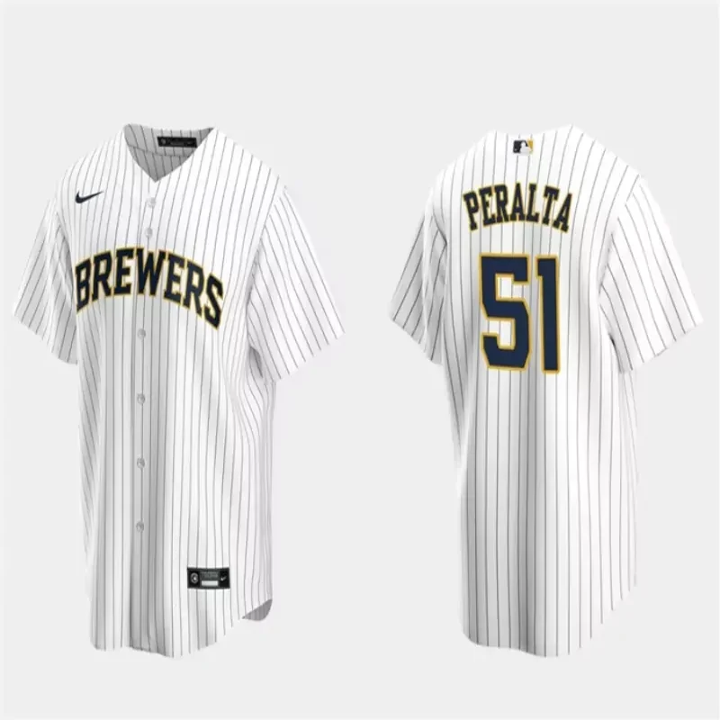 milwaukee brewers #51 freddy peralta white cool base stitched Baseball jersey