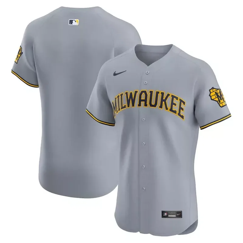 Christian Yelich Milwaukee Brewers Road Player Logo Jersey Gray - Image 2