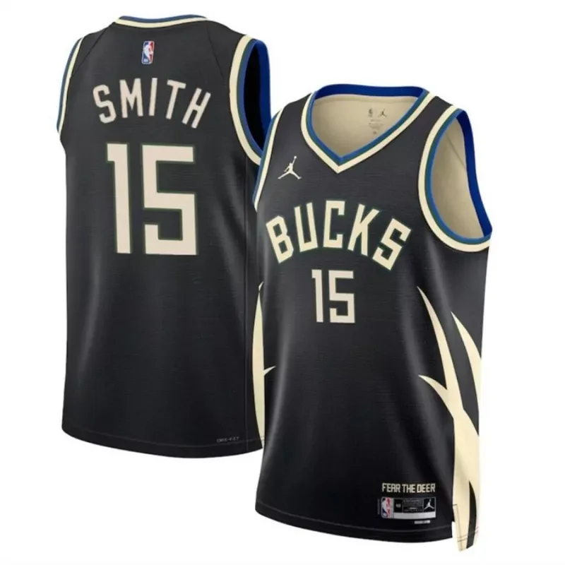 milwaukee bucks #15 tyler smith black 2024 draft statement edition stitched Basketball jersey