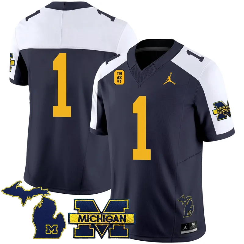 Navy Alternate #1 Team michigan wolverines tm42 patch jersey all stitched - Image 2