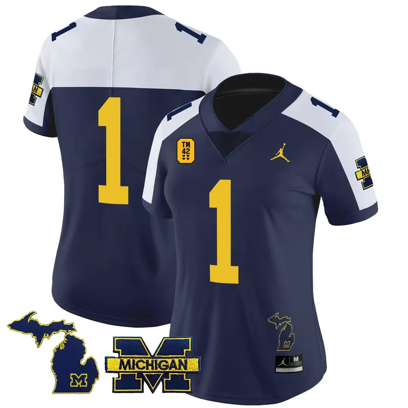 Navy Alternate #1 Team michigan wolverines tm42 patch jersey all stitched