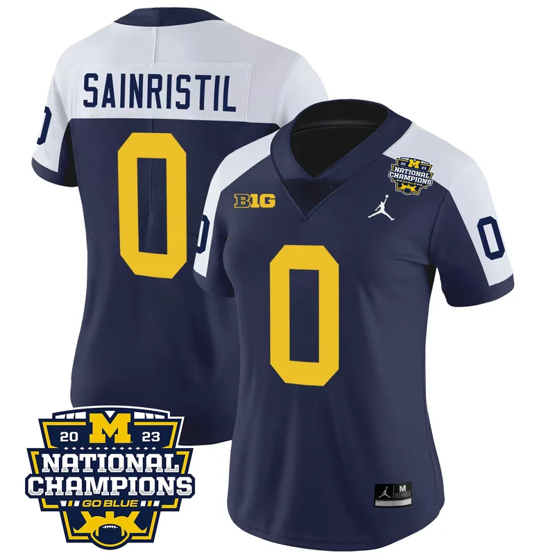 Navy Alternate Mike Sainristil michigan wolverines 2023 national champions patch jersey v4 all stitched