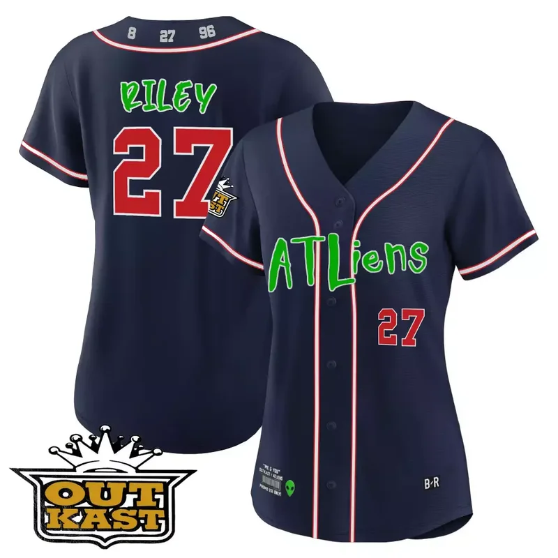 Navy Austin Riley Atlanta Braves Atliens Jersey All Stitched