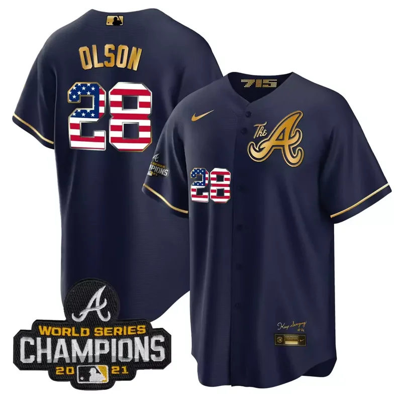 Navy Gold Matt Olson Atlanta Braves The A Gold Flag Cool Base Jersey All Stitched