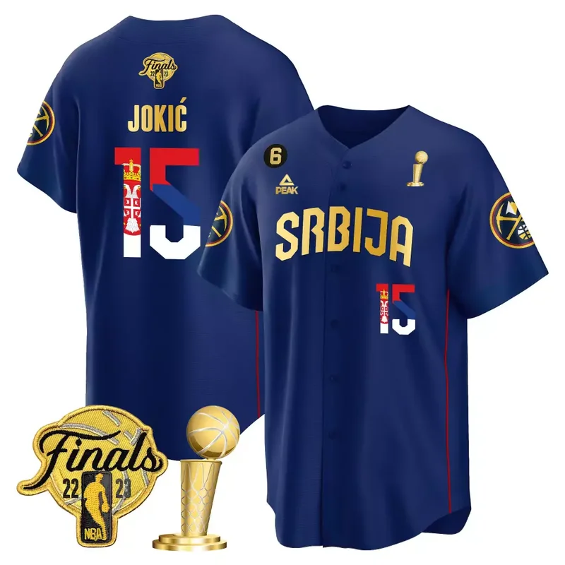 Navy Gold Nikola Jokic Denver Nuggets Serbia Flag Finals Champions Cool Base Jersey All Stitched