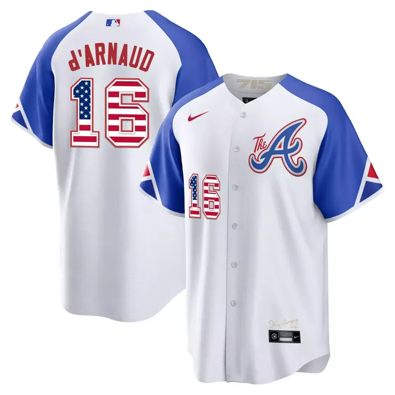 Navy Gold Team Atlanta Braves The A Gold Flag Cool Base Jersey All Stitched - Image 3