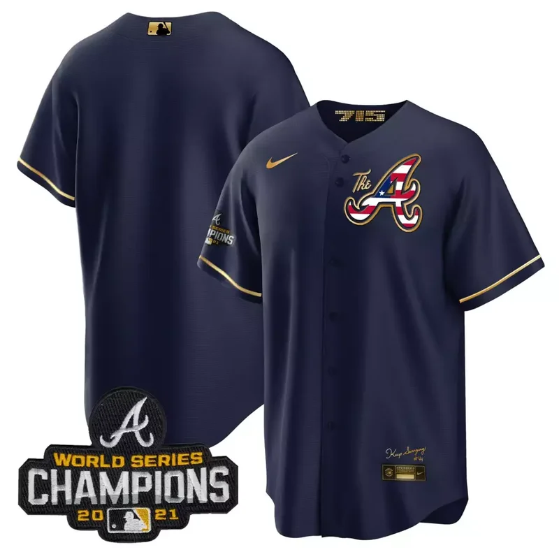 Navy Gold Team Atlanta Braves The A Gold Flag Cool Base Jersey All Stitched