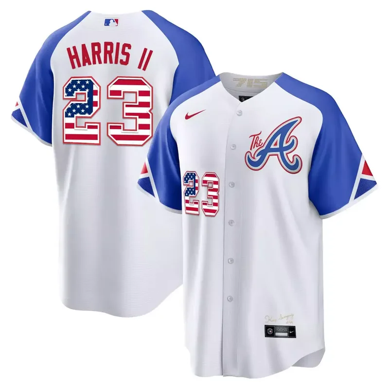 Navy Gold Team Atlanta Braves The A Gold Flag Cool Base Jersey All Stitched - Image 5