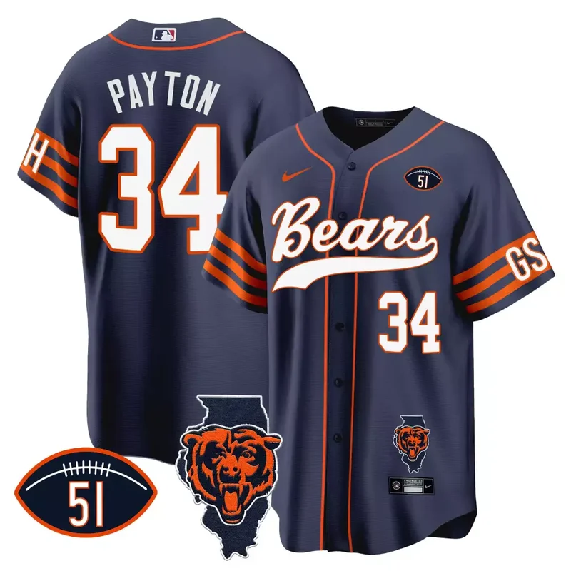 Navy Jaquan Brisker Bears Illinois Patch Baseball Jersey All Stitched - Image 2
