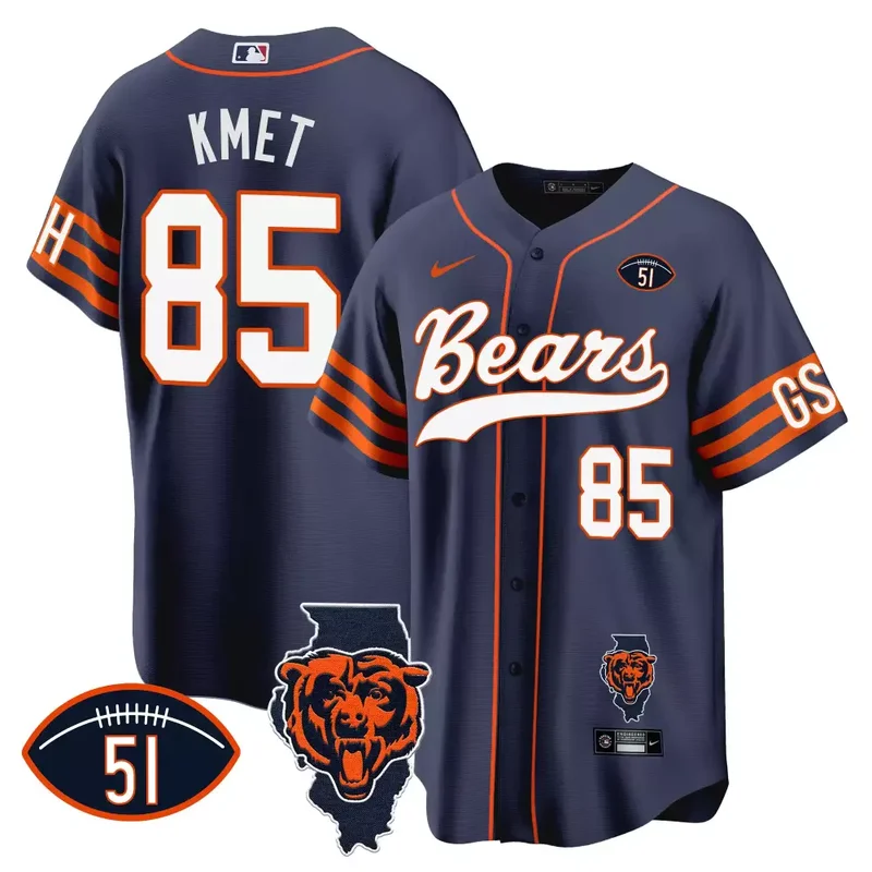 Navy Jaquan Brisker Bears Illinois Patch Baseball Jersey All Stitched - Image 3