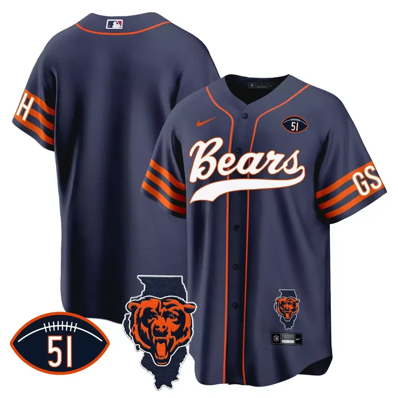 Navy Jaquan Brisker Bears Illinois Patch Baseball Jersey All Stitched - Image 4