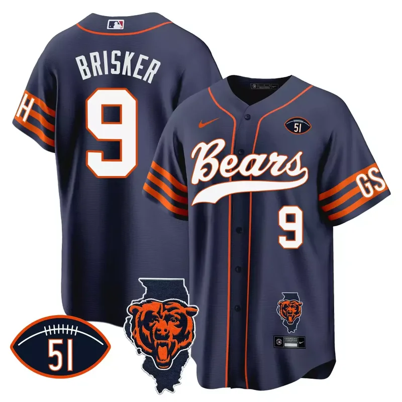 Navy Jaquan Brisker Bears Illinois Patch Baseball Jersey All Stitched