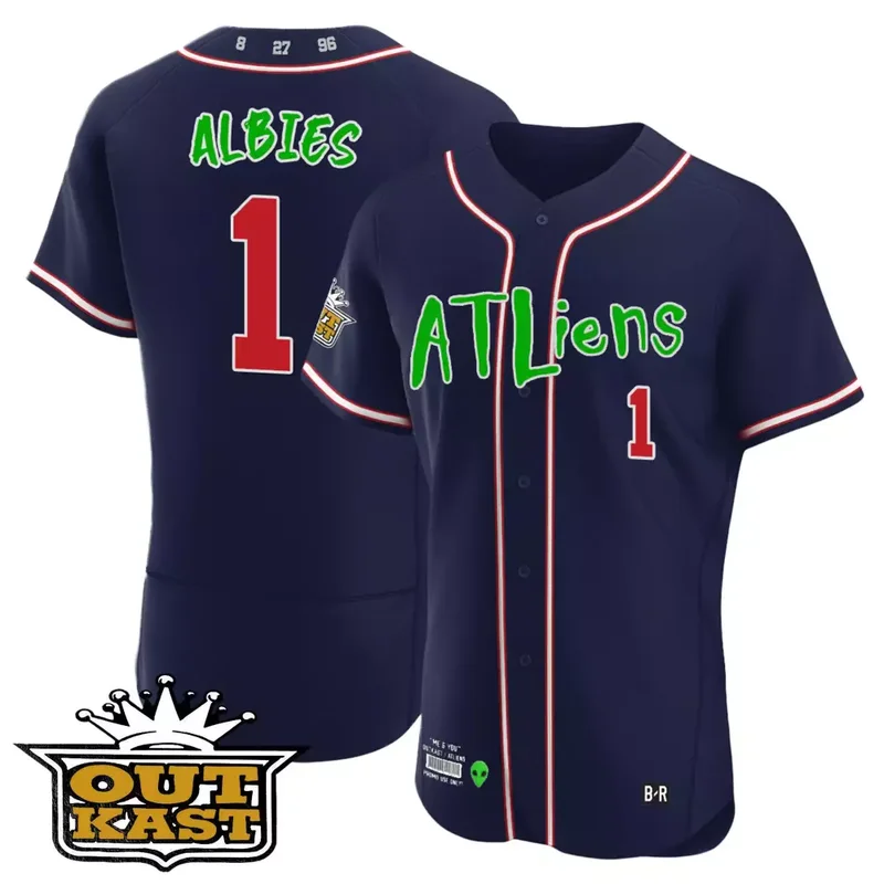 Navy Matt Olson Atlanta Braves Atliens Flex Base Jersey All Stitched - Image 2