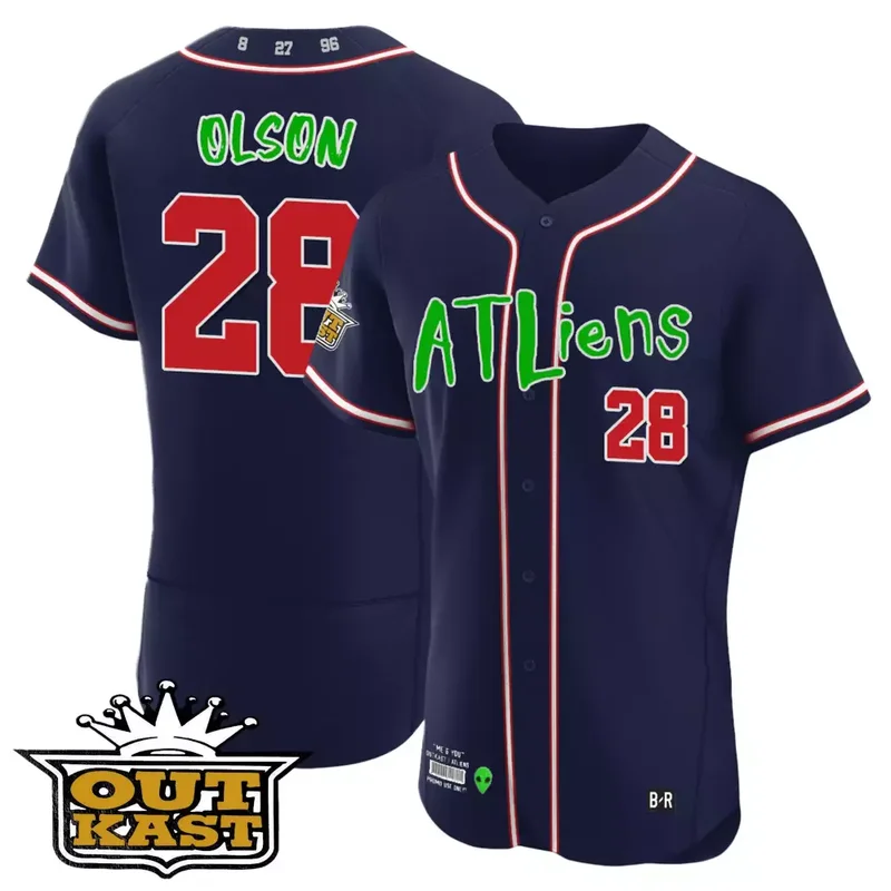 Navy Matt Olson Atlanta Braves Atliens Flex Base Jersey All Stitched