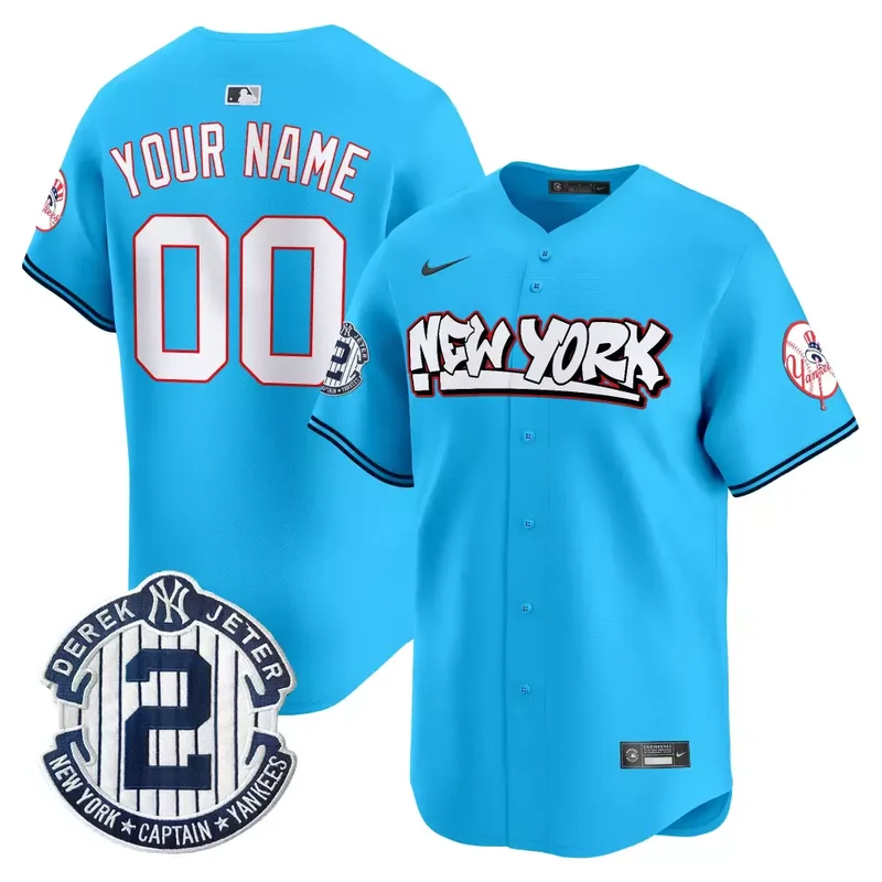 Navy New York Yankees Graffiti Vapor Premier Limited Custom Jersey V2 All Stitched - Image 2
