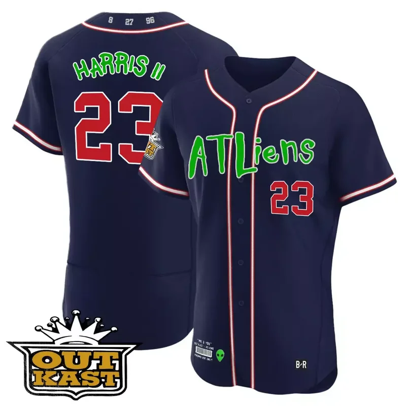 Navy Ronald Acuna Jr Atlanta Braves Atliens Flex Base Jersey All Stitched - Image 5