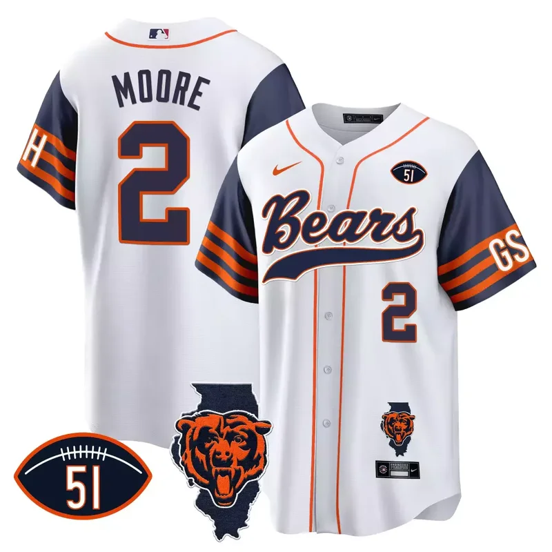 Navy Sleeves D J Moore Bears Illinois Patch Baseball Jersey All Stitched