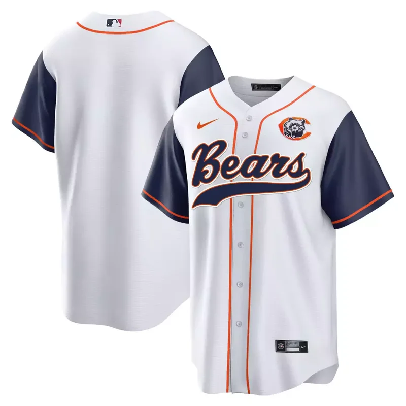 Navy Sleeves Team Bears Throwback Baseball Jersey All Stitched