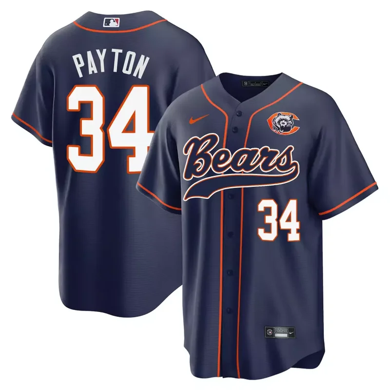 Navy Walter Payton Bears Throwback Baseball Jersey All Stitched