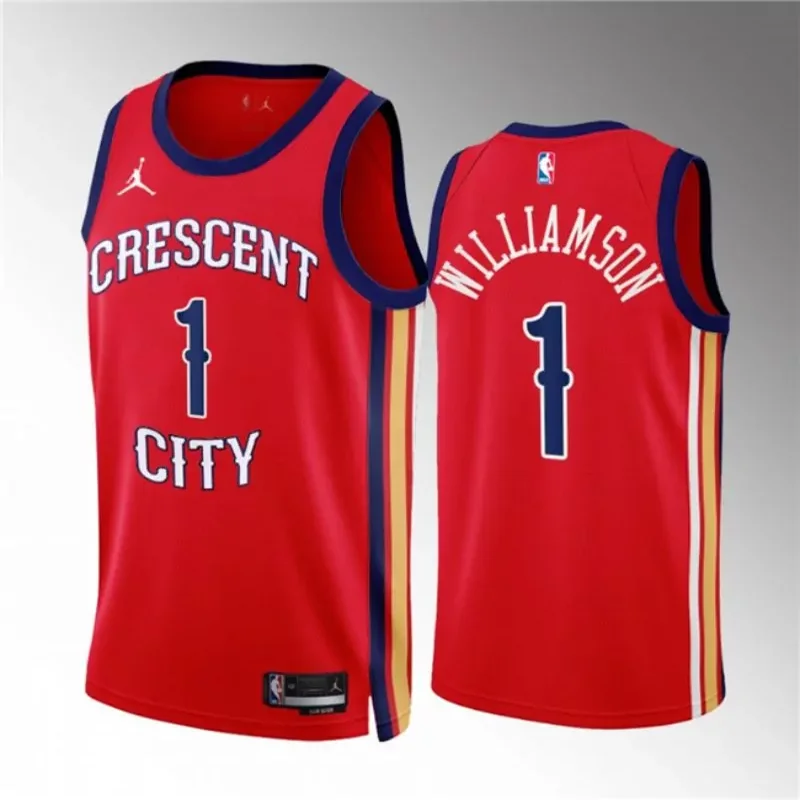 New Orleans Pelicans #1 Zion Williamson Red 2022 23 Statement Edition Stitched Jersey