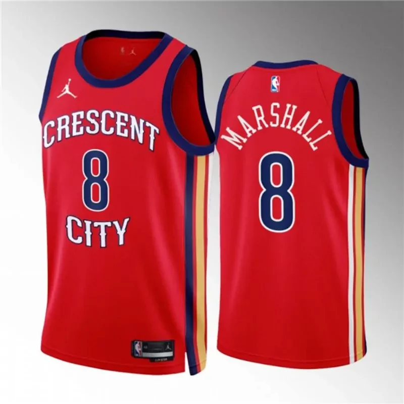 New Orleans Pelicans #8 Naji Marshall Red 2022 23 Statement Edition Stitched Jersey