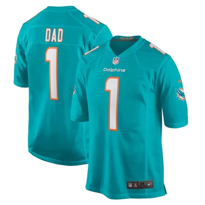 Number 1 Dad Miami Dolphins Game Jersey Aqua