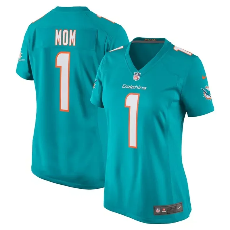 Number 1 Mom Miami Dolphins Womens Game Jersey Aqua