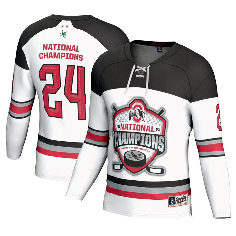 Ohio State Buckeyes Gameday Greats Unisex 2024 Women's Ice Hockey National Champions Fashion Jersey - White