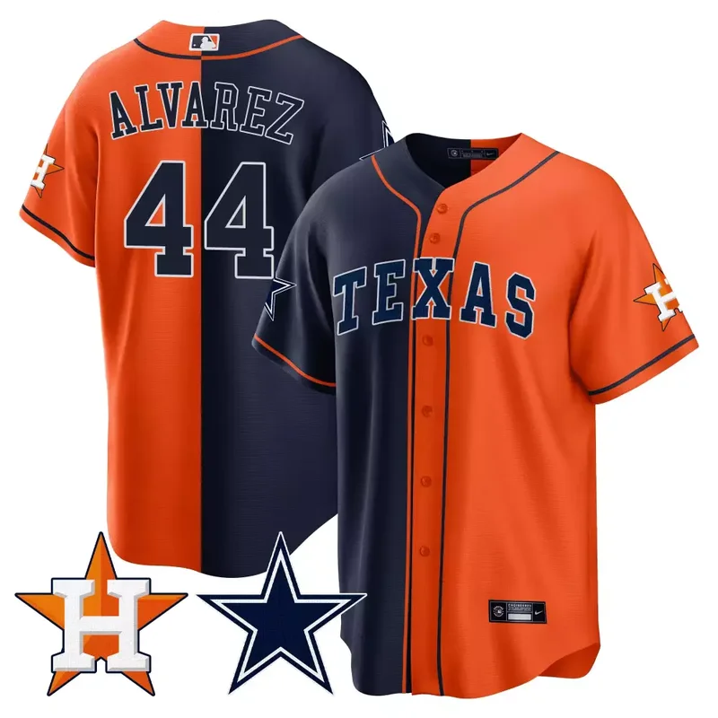Orange Navy Jos Altuve Split Astros Cowboys Cool Base Jersey All Stitched - Image 2