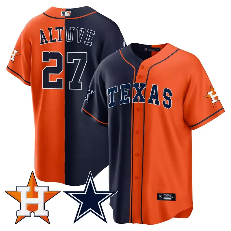 Orange Navy Jos Altuve Split Astros Cowboys Cool Base Jersey All Stitched