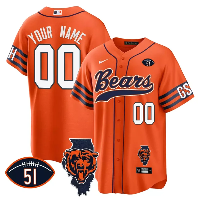 Orange Bears Illinois Patch Baseball Custom Jersey All Stitched