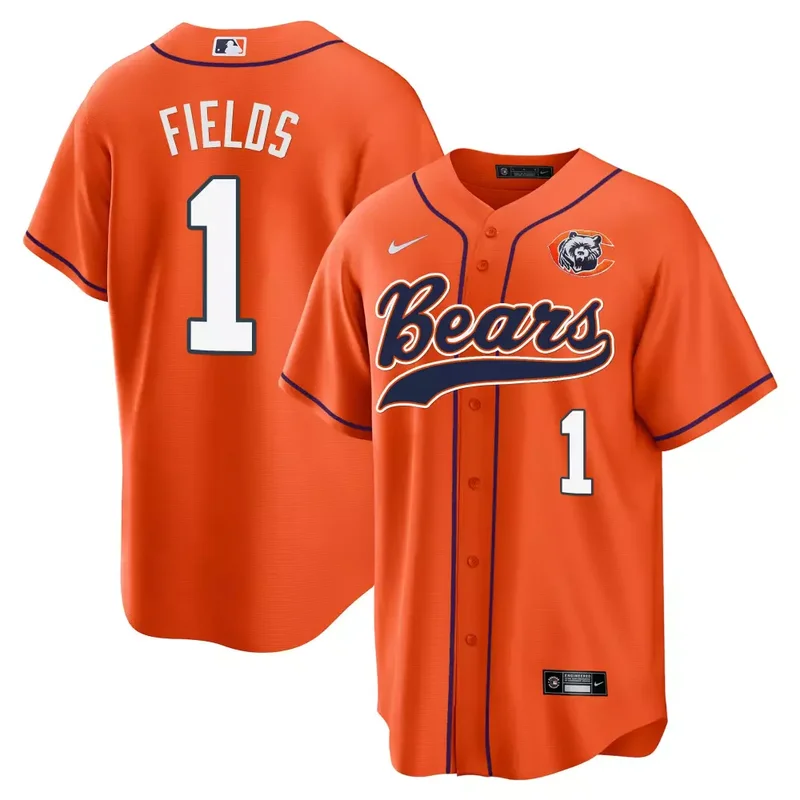 Orange Justin Fields Bears Throwback Baseball Jersey All Stitched