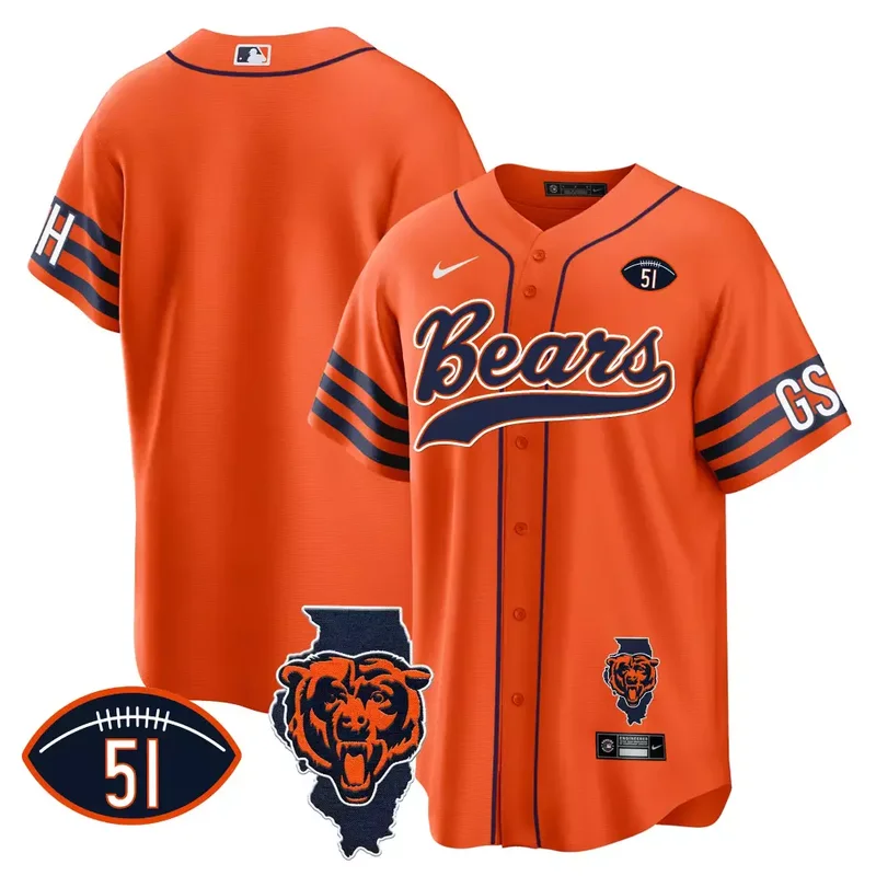Orange Walter Payton Bears Illinois Patch Baseball Jersey All Stitched - Image 3
