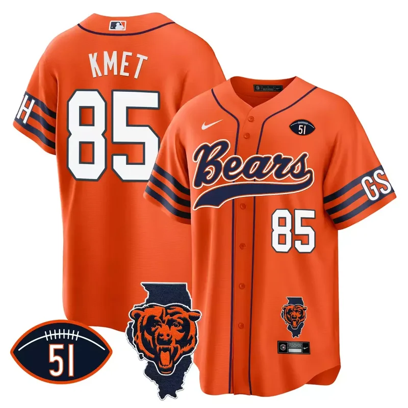 Orange Walter Payton Bears Illinois Patch Baseball Jersey All Stitched - Image 2
