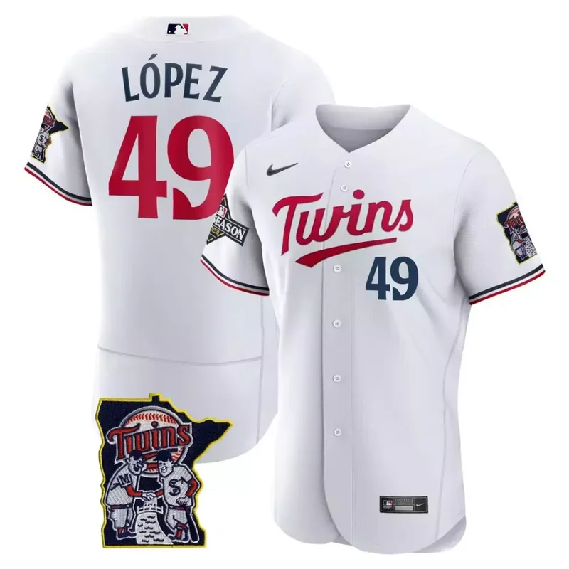 Pablo L pez White Minnesota Twins Flex Base Postseason Patch Jersey All Stitched