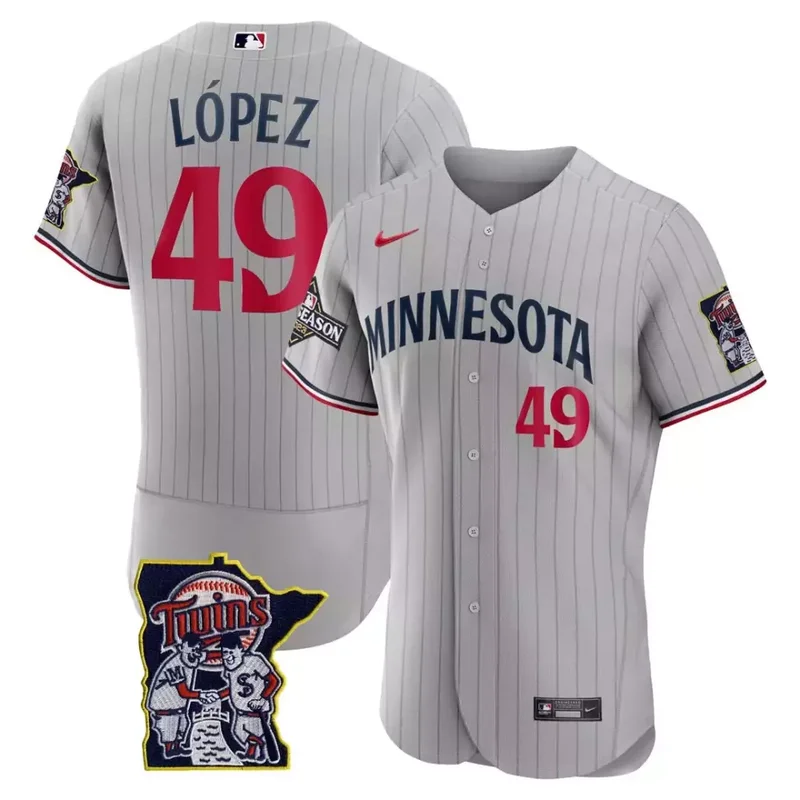 Pablo L pez White Minnesota Twins Flex Base Postseason Patch Jersey All Stitched - Image 2