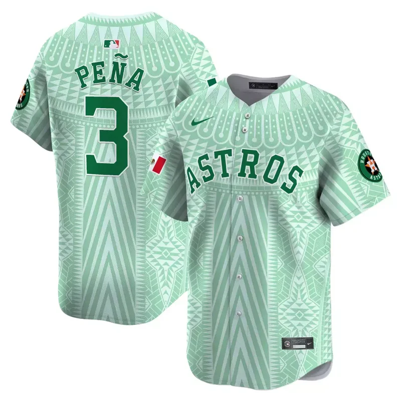 Pale Green CJ Stroud Astros Mexico Aztec Pattern Vapor Premier Jersey Printed - Image 3