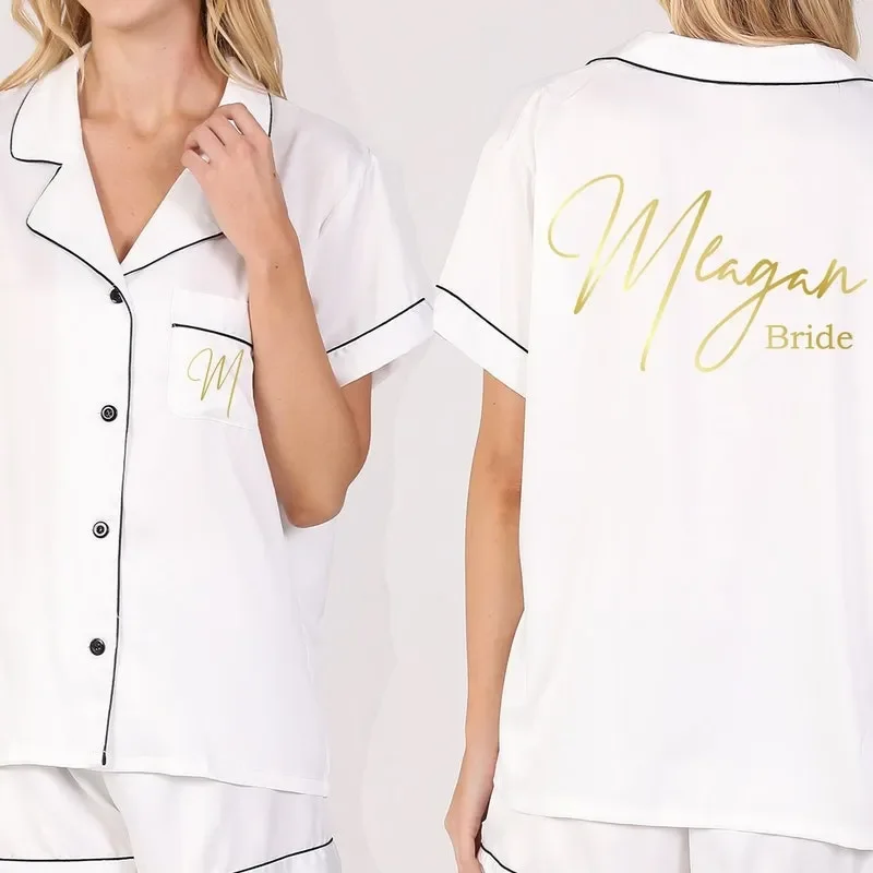 Personalised Bride Bridesmaid Set Short Gift Bridal Satin Pjs Pajamas Pyjamas