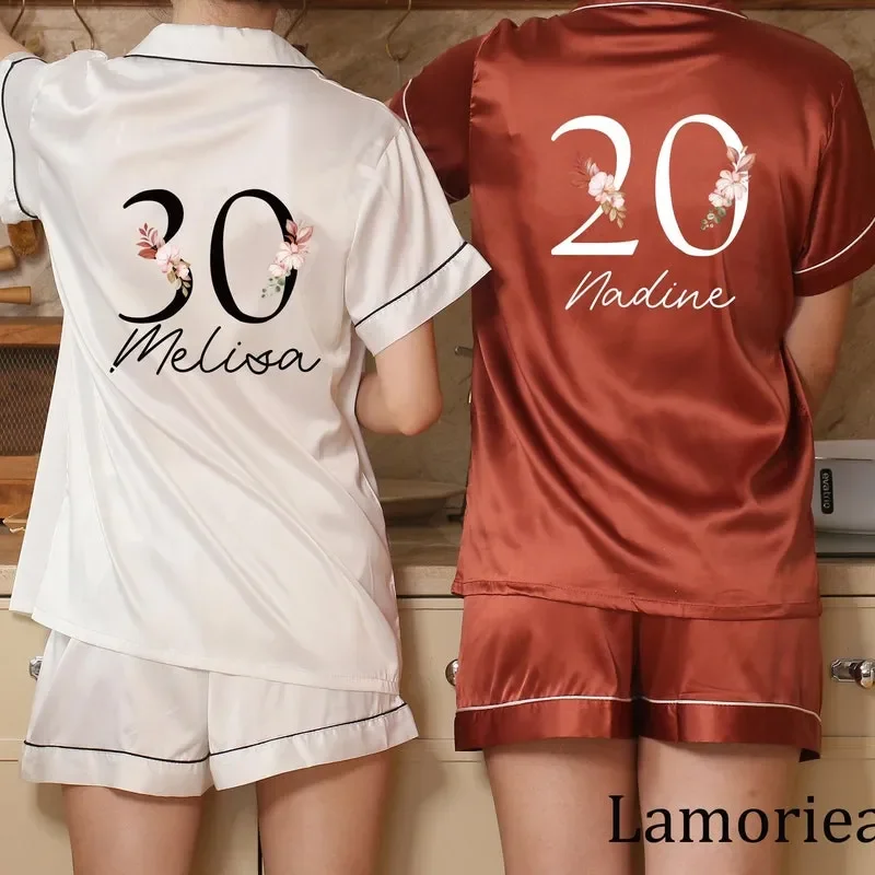 Personalised satin Pyjamas 30th birthday 18th 21st shorts set Pajamas sleepover pjs 40th 50th