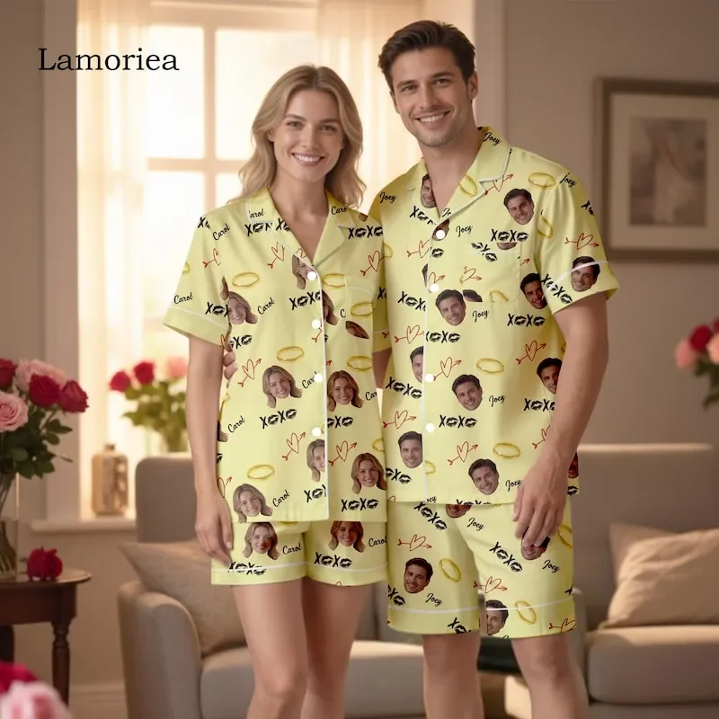 Personalized Valentines Custom Face Boyfriend Girlfriend Gift Pajamas Anniversary Pajama Photo Pjs Set Family