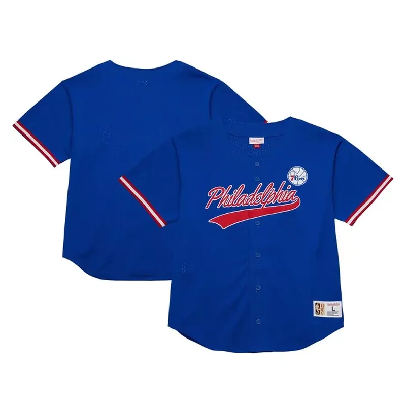 Philadelphia 76ers Classics On The Clock Mesh Fashion Baseball Jersey Royal