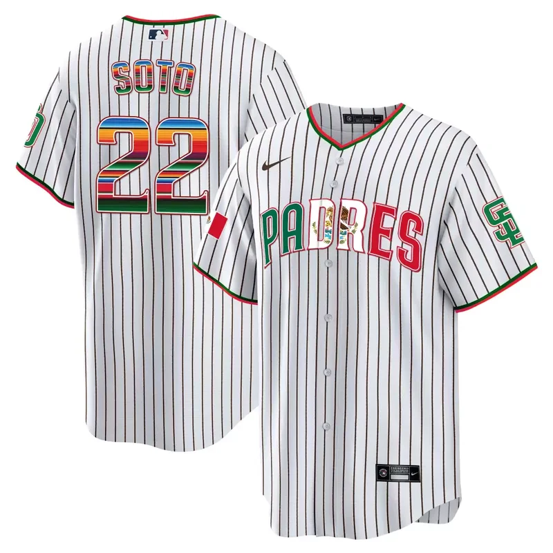 Pinstripe Juan Soto San Diego Padres Mexico Cool Base Limited Jersey V2 All Stitched