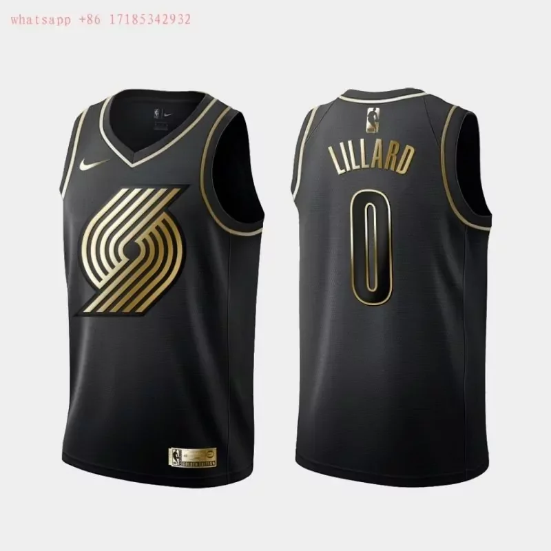 Portland Trail Blazers Damian Lillard #0 NBA Golden Black Jersey