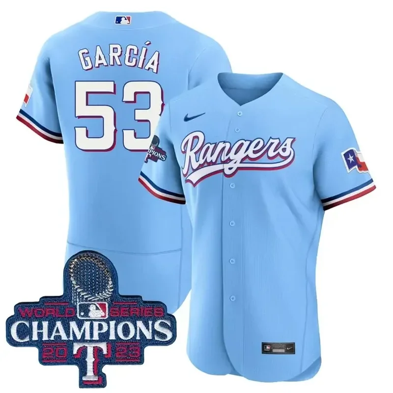 Powder Blue Adolis Garcia Texas Rangers World Series Champions Powder Blue Jersey 2023
