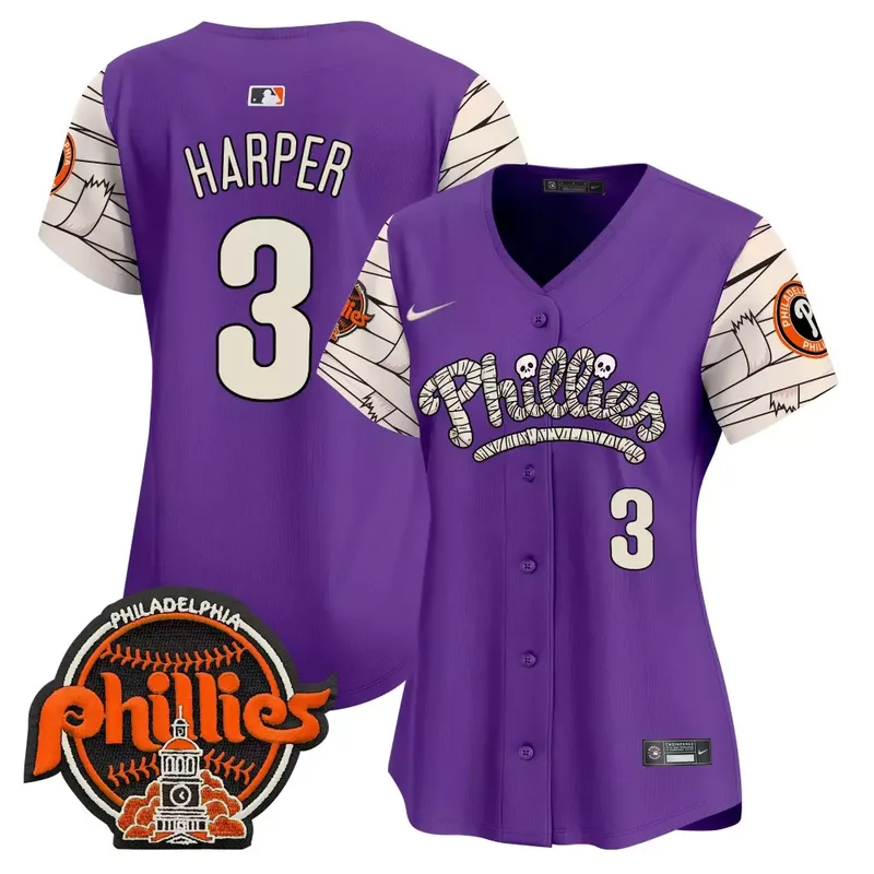 Purple Bryce Harper Phillies Halloween Vapor Premier Limited Jersey V2 All Stitched