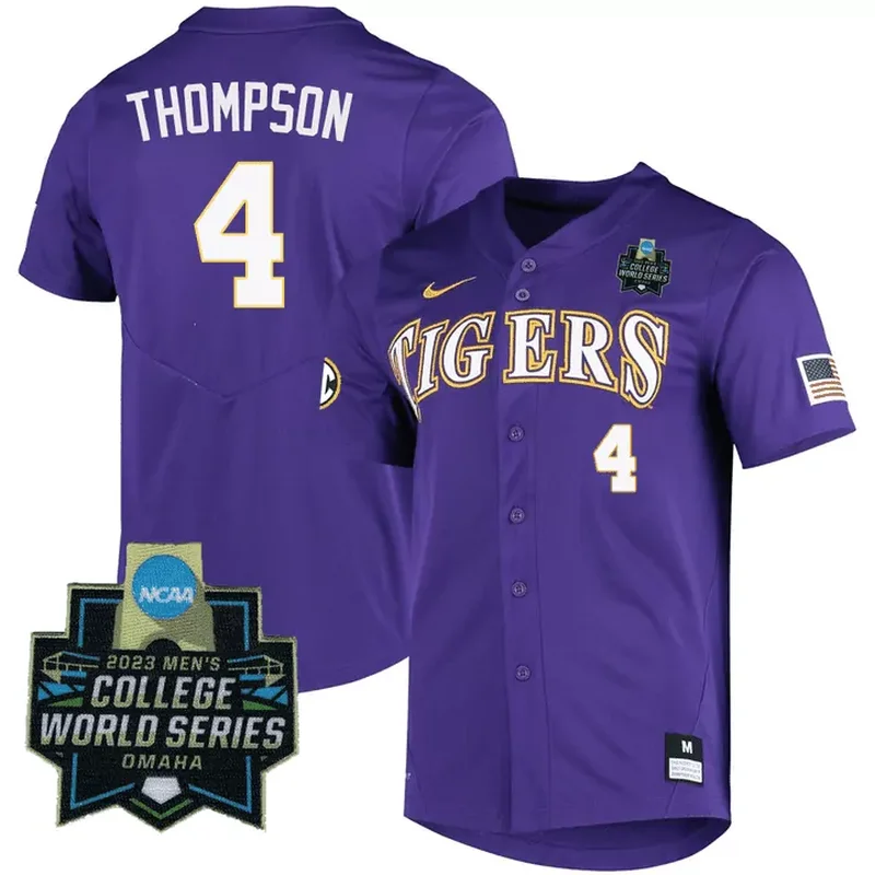 Purple Jordan Thompson LSU Tigers College Baseball World Series Jersey All Stitched