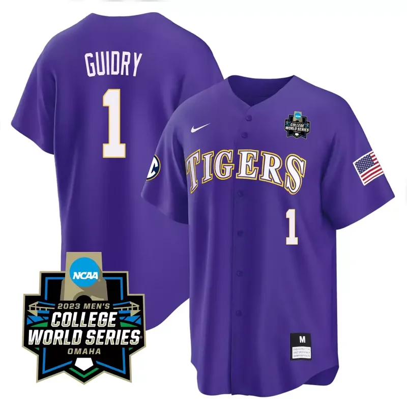 Purple Tommy White LSU Tigers College Baseball World Series Jersey V2 All Stitched - Image 2