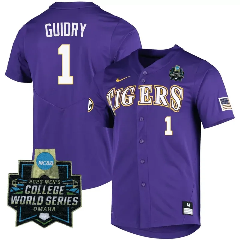 Purple Weylin Guidry LSU Tigers College Baseball World Series Jersey All Stitched