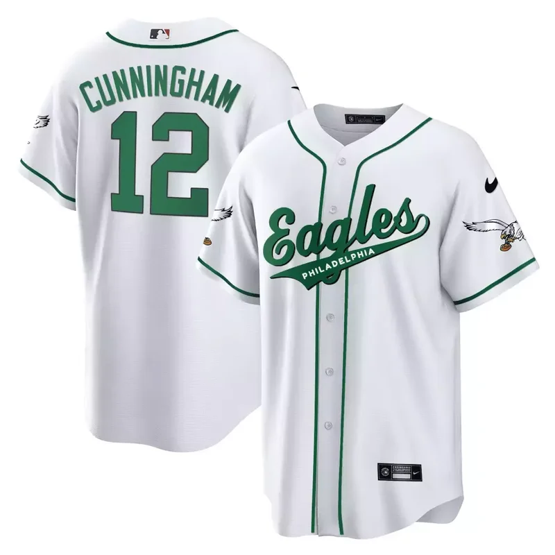 Randall Cunningham White EAGLES KELLY GREEN BASEBALL JERSEY ALL STITCHED