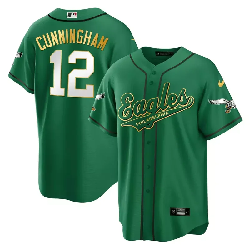 Randall Cunningham White EAGLES KELLY GREEN BASEBALL JERSEY ALL STITCHED - Image 3